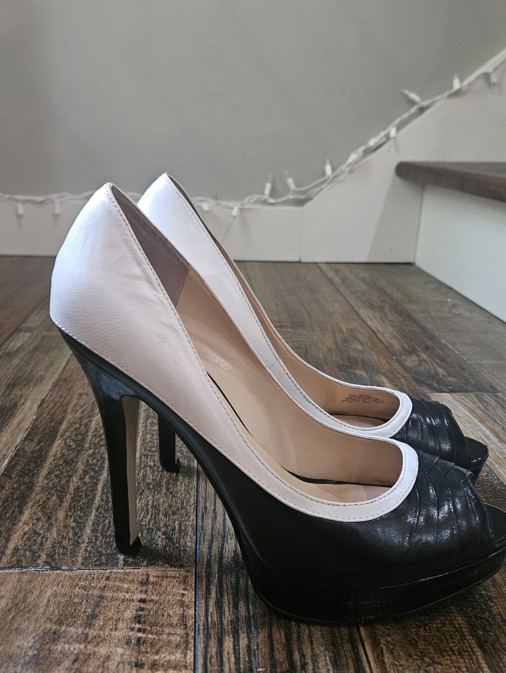 Audrey Brook Black & White Peep-Toe High Heels - Women's Classic Two-Tone Pumps